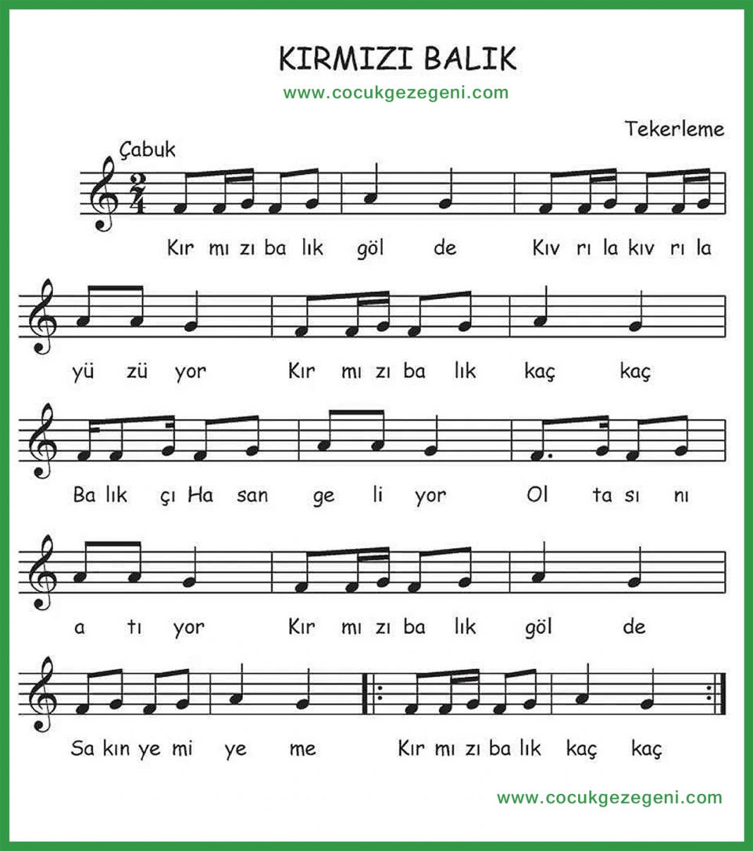 Kırmızı Balık Gölde Şarkısı Sözleri ve Notaları İndir HaberPop